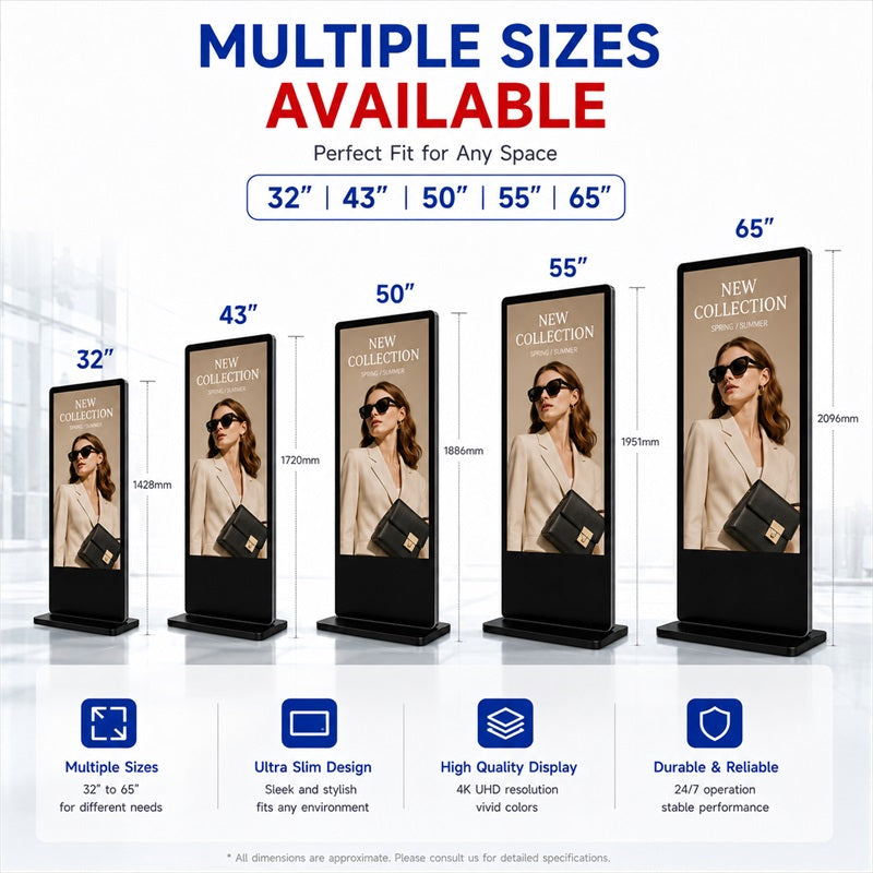 KEINONE Freestanding Digital Signage with 4K Display, Smart Network Connectivity & Touchscreen Kiosk, 43/50/55/65 Inch