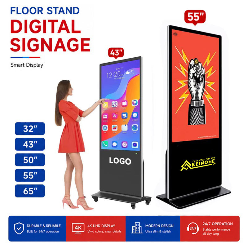 KEINONE Freestanding Digital Signage with 4K Display, Smart Network Connectivity & Touchscreen Kiosk, 43/50/55/65 Inch