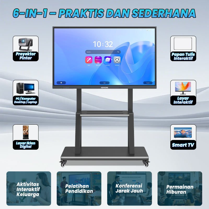 All-in-One Multimedia untuk Pembelajaran, Papan Tulis Digital Interaktif Layar Sentuh untuk TK, Smart Conference Panel & TV 65 Inci
